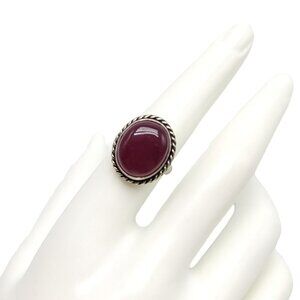 Pink Spinel Glass Cabochon Silver Plated Vintage Ring Size 6.5